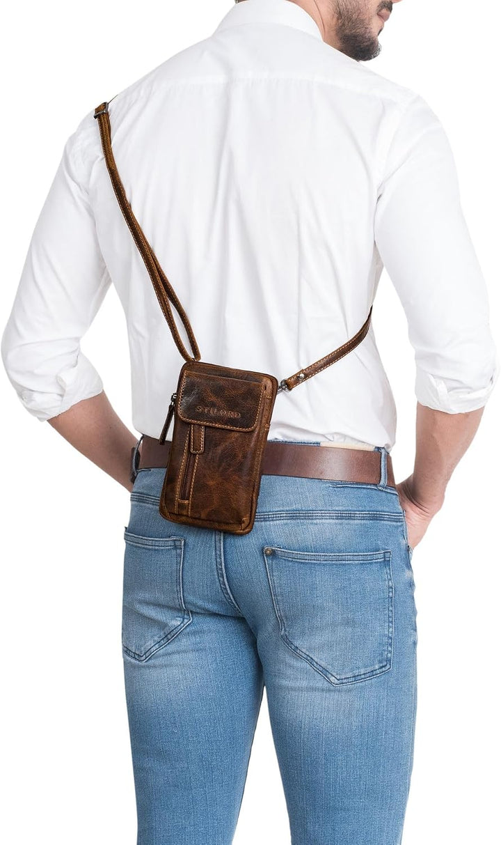 STILORD Mael 2-in-1 Umhängetasche Herren Leder Handytasche zum Umhängen Gürteltasche Brusttasche - S