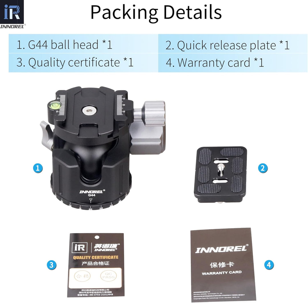 INNOREL G44 Low Profile Panorama-CNC-Metall-Kamerastativ-Kugelkopf mit 1/4" Arca Swiss Universal-Sch