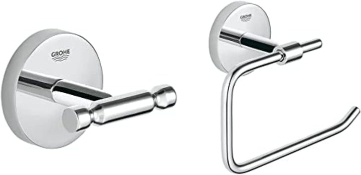 Grohe Bau Cosmopolitan - Bademantelhaken, chrom, 40461001 & Bau Cosmopolitan - WC-Papierhalter (Mate