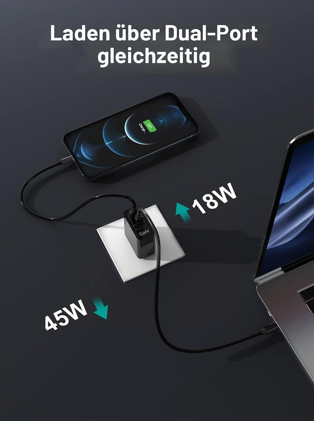 70W USB C Ladegerät Type C PD GaN Netzteil 2-Port USB C Netzteil für MacBook Pro/Air Dell XPS 15 Goo