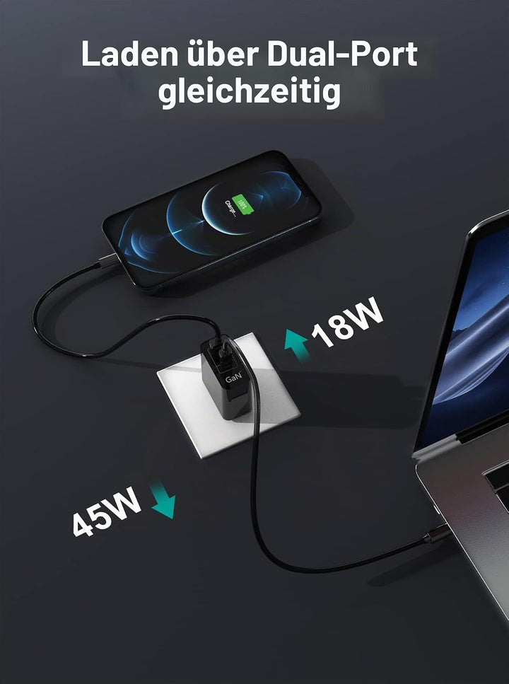 70W USB C Ladegerät Type C PD GaN Netzteil 2-Port USB C Netzteil für MacBook Pro/Air Dell XPS 15 Goo