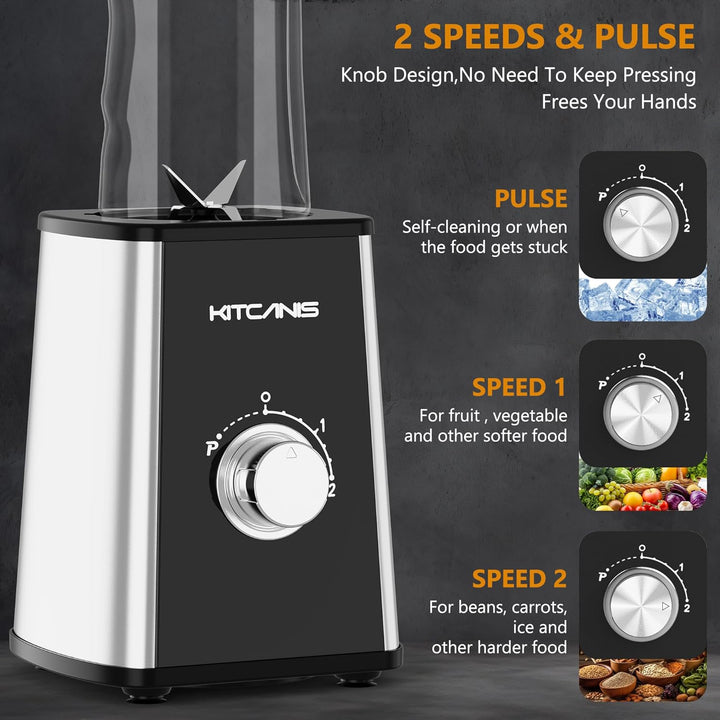 KITCANIS 3-in-1 Mixer Smoothie Maker, 800W Mini Standmixer Blender elektrisch, 3 einstellbare Geschw