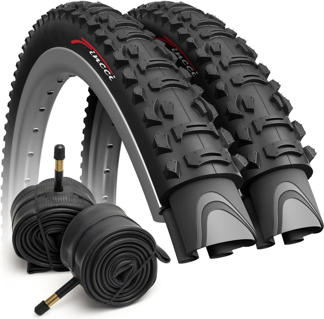 Fincci Set Paar Fahrradreifen 26 x 1.95 Zoll 50-559 Faltbar 60 TPI Reifen mit Autoventil Fahrradschl