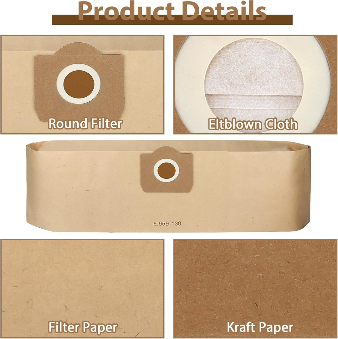 Pack of 16 Staubsaugerbeutel für Kärcher WD3 Beutel, Paper Filter Bags für Kärcher 6.959-130.0, Filt