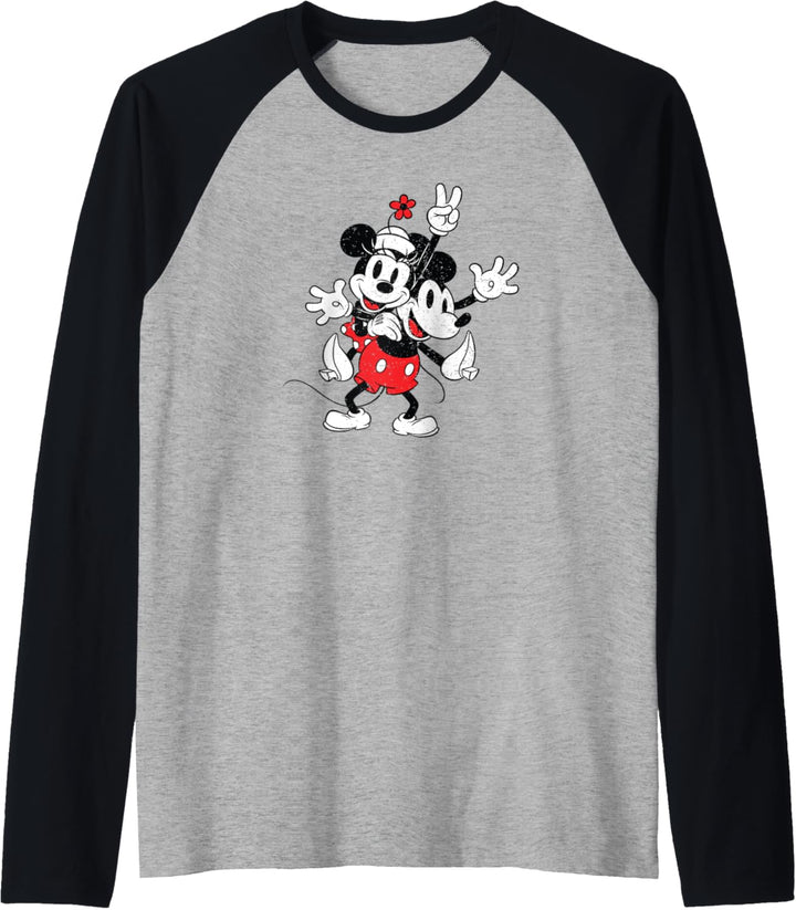 Disney Mickey Mouse and Minnie Retro Illustration Raglan