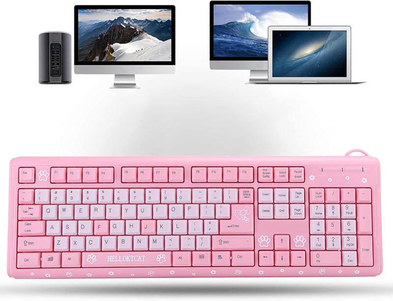 Annadue Rosa Tastatur, USB kabelgebunden Gaming Tastatur, 104 Tasten Ultradünne Computer Tastatur fü