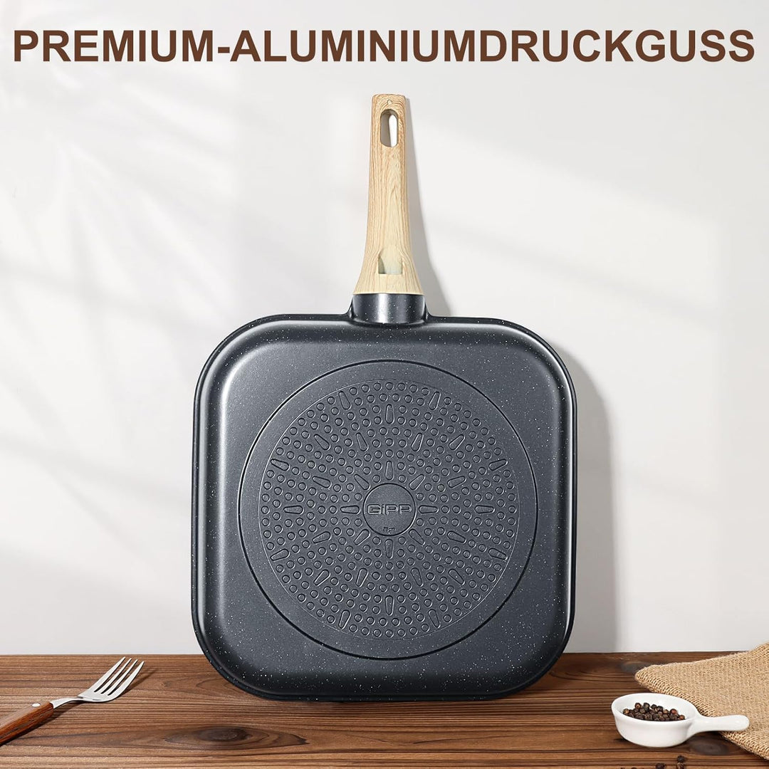 GiPP Grillpfanne 28 x 28 cm, Steakpfanne, Grillpfanne Induktion Aluguss mit Granit-Antihaftbeschicht