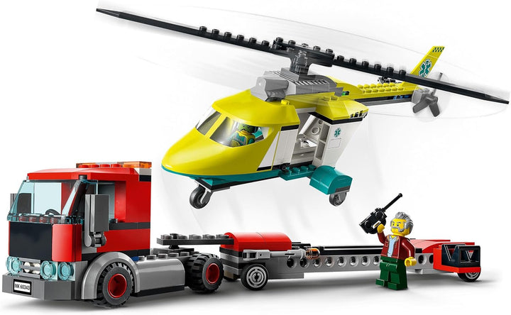 LEGO 60343 City Hubschrauber Transporter, Spielzeug ab 5 Jahren mit LKW, Rettungshubschrauber und Mi