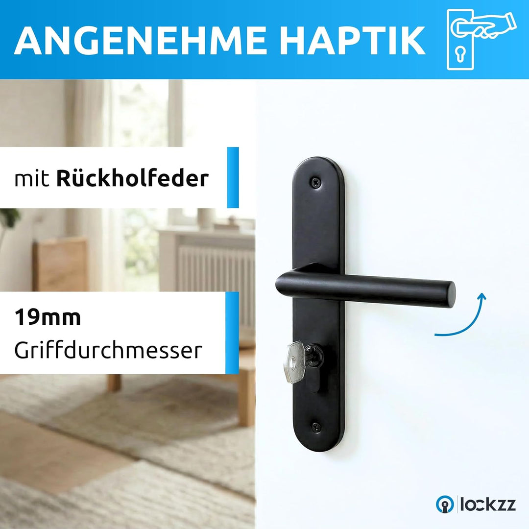 lockzz Türgriff Drückergarnitur Estenfeld, Edelstahl schwarz matt, Türbeschlag für Wohnungseingangst