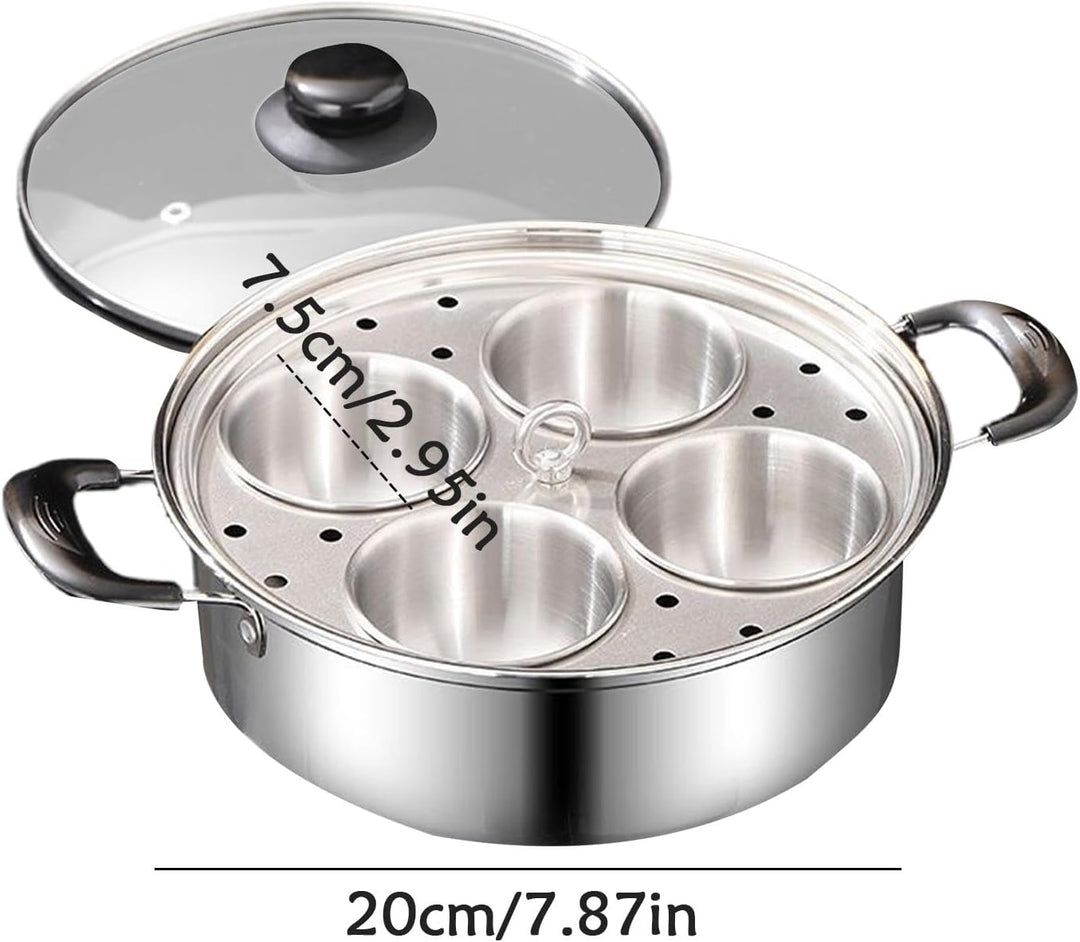 Eierpochierer aus Edelstahl, 4 Tassen, antihaftbeschichtet, Pochierpfanne mit Dampfgarer, rostbestän
