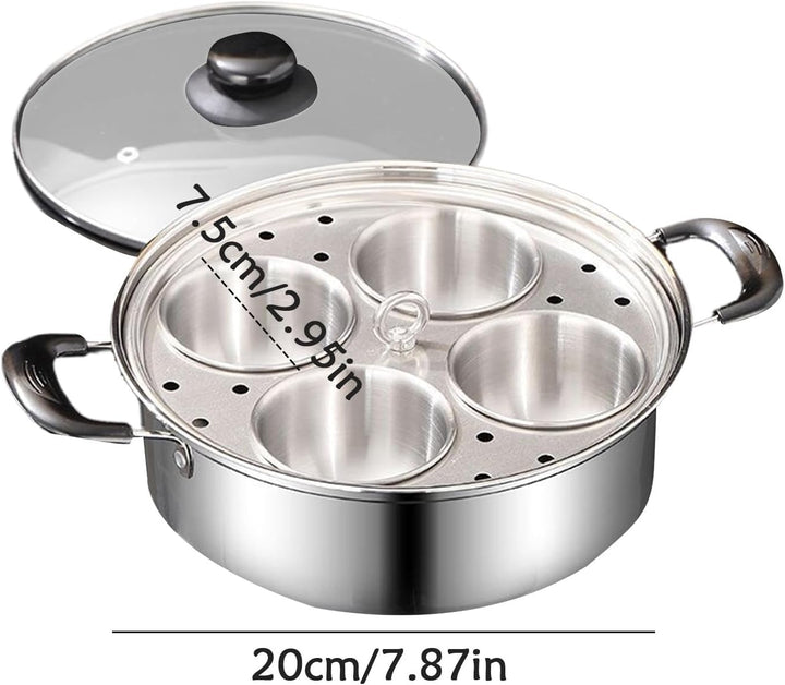 Eierpochierer aus Edelstahl, 4 Tassen, antihaftbeschichtet, Pochierpfanne mit Dampfgarer, rostbestän