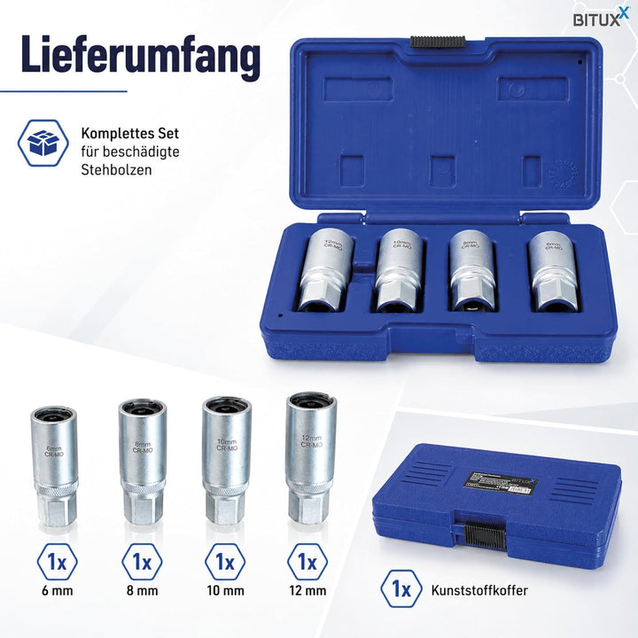 Bituxx 4 tlg. Stehbolzenausdreher Ausdreh Satz 1/2" Set 6-12mm