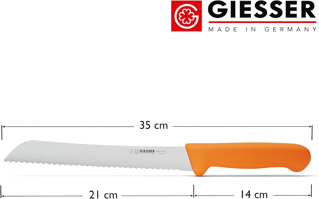 Giesser seit 1776 - Made in Germany - Brotmesser orange, Basic Orange, Klinge 21 cm, Wellenschliff,