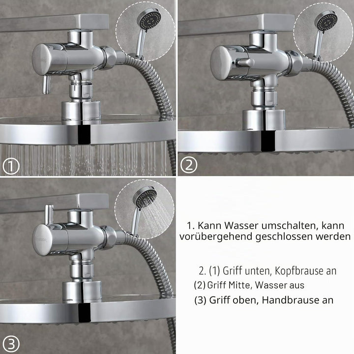 Tecmolog Umstellventil Dusche 3 Wege 1/2" Messing Absperrventil Dusche T Adapter für Handbrause DSF0