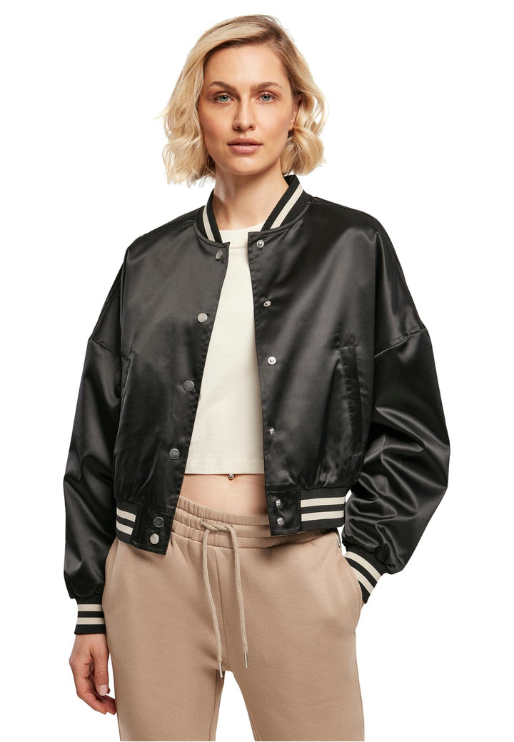 Urban Classics Damen College Jacke aus schimmerndem Satin, Short Oversized Satin College Jacket, Var