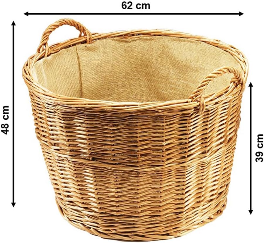Kobolo Kaminholzkorb Universalkorb Kaminkorb Weidenkorb Holzkorb rund gekochte Weide und Leinen