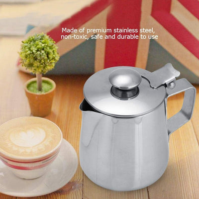 MAGT Kaffeetasse, Krugbecher mit Deckel Edelstahlbecher Milchaufschäumender Krug mit Deckel für Latt