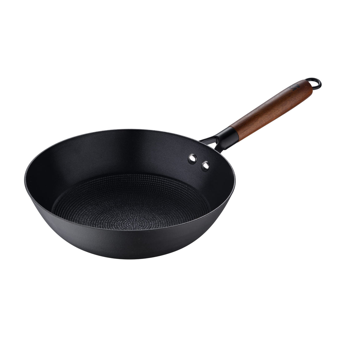 MasterPRO Odín Wok Sartén antiadherente 24 x 44 x 7,5 cm, hierro prensado, mango ergonómico de mader