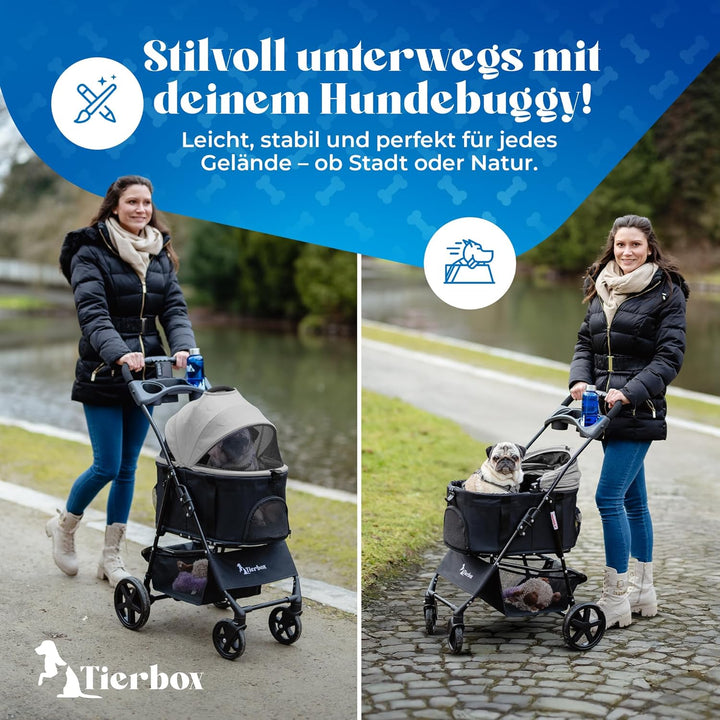 Tierbox Hundebuggy Hundewagen klappbar mit QuikFold, einfacher Transport, Traglast bis 15 kg - Grau,