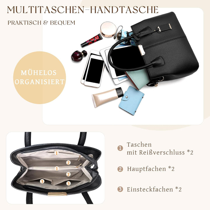 VARLIVOO Elegant Damen Handtasche Schultertasche Frauen Umhängetasche Taschen Shopper Wasserdicht PU