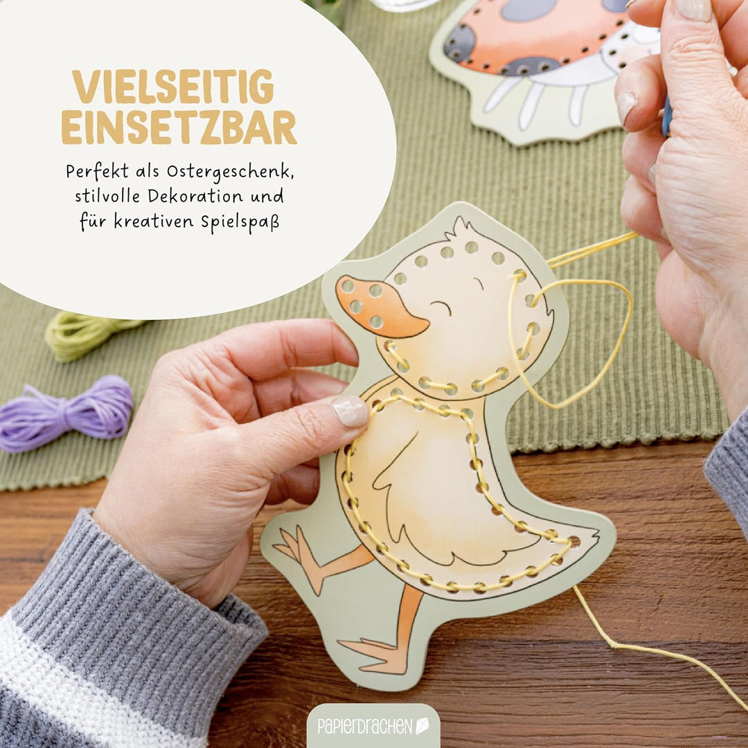 Papierdrachen Fädelset Osterhasenwelt - Pappe - DIY - Bastelset - Ostern - zur Förderung der Feinmot