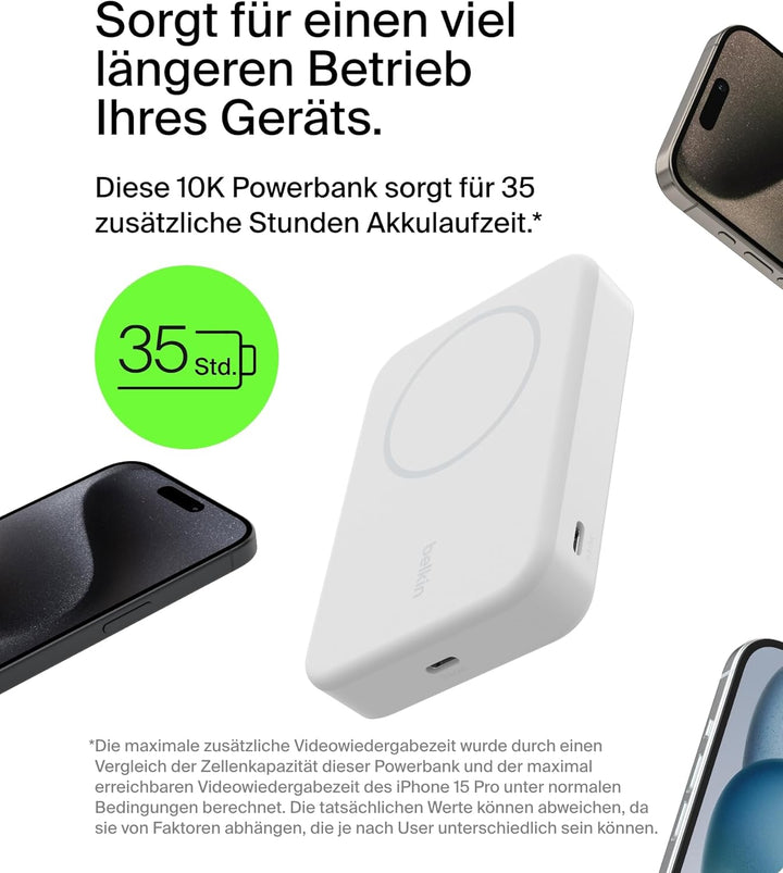 Belkin BoostCharge Pro Kabellose Powerbank 10000mAh mit Qi2, MagSafe-Kompatibles Tragbares Ladegerät