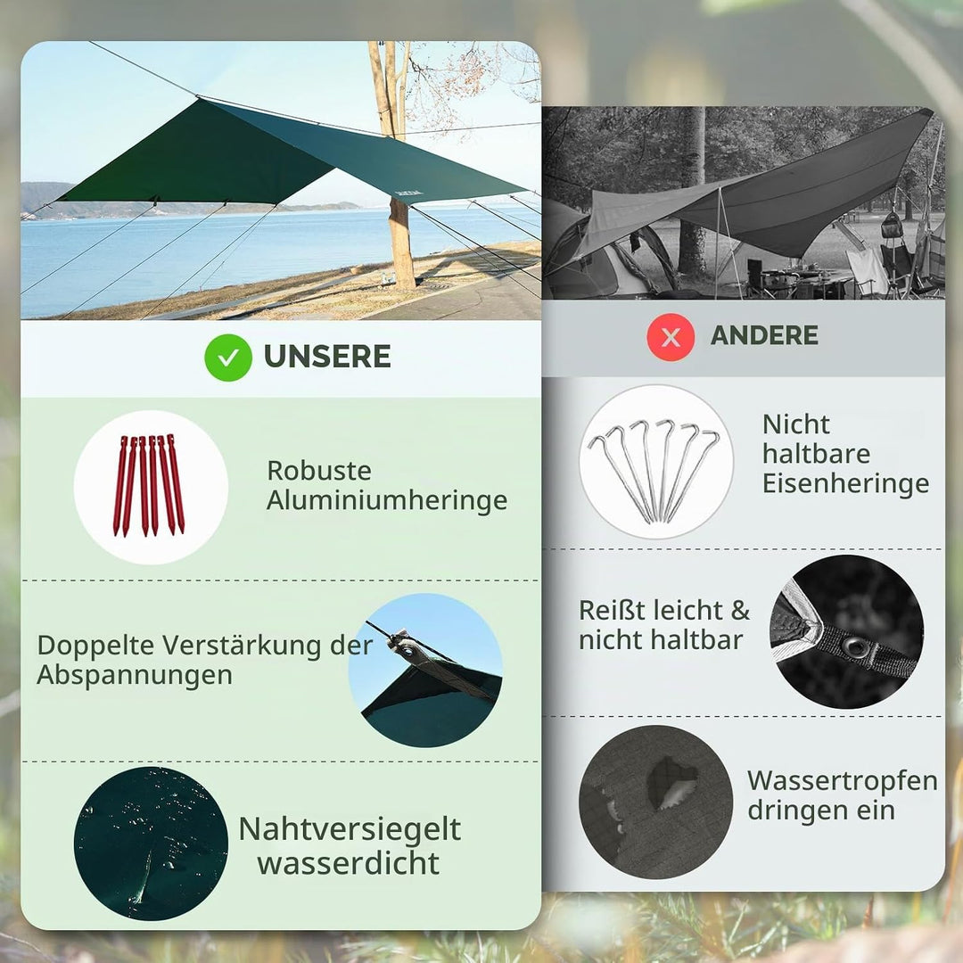 JAICOM Tarp Wasserdicht - 3x3M/4M/5M Camping Zeltplane, Ultraleicht und Tragbar, UV-Schutz &amp; Schnee