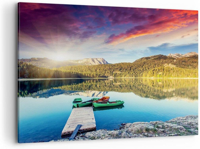 Bilder auf Leinwand 100x70cm Leinwandbild mit Rahmen See Berge Wasser Gross Wanddeko Bild Schlafzimm