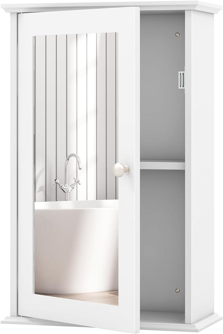 COSTWAY Bad Spiegelschrank, Hängeschrank mit Spiegeltür & Verstellbarer Ablage, Wandschrank Holz, Ba