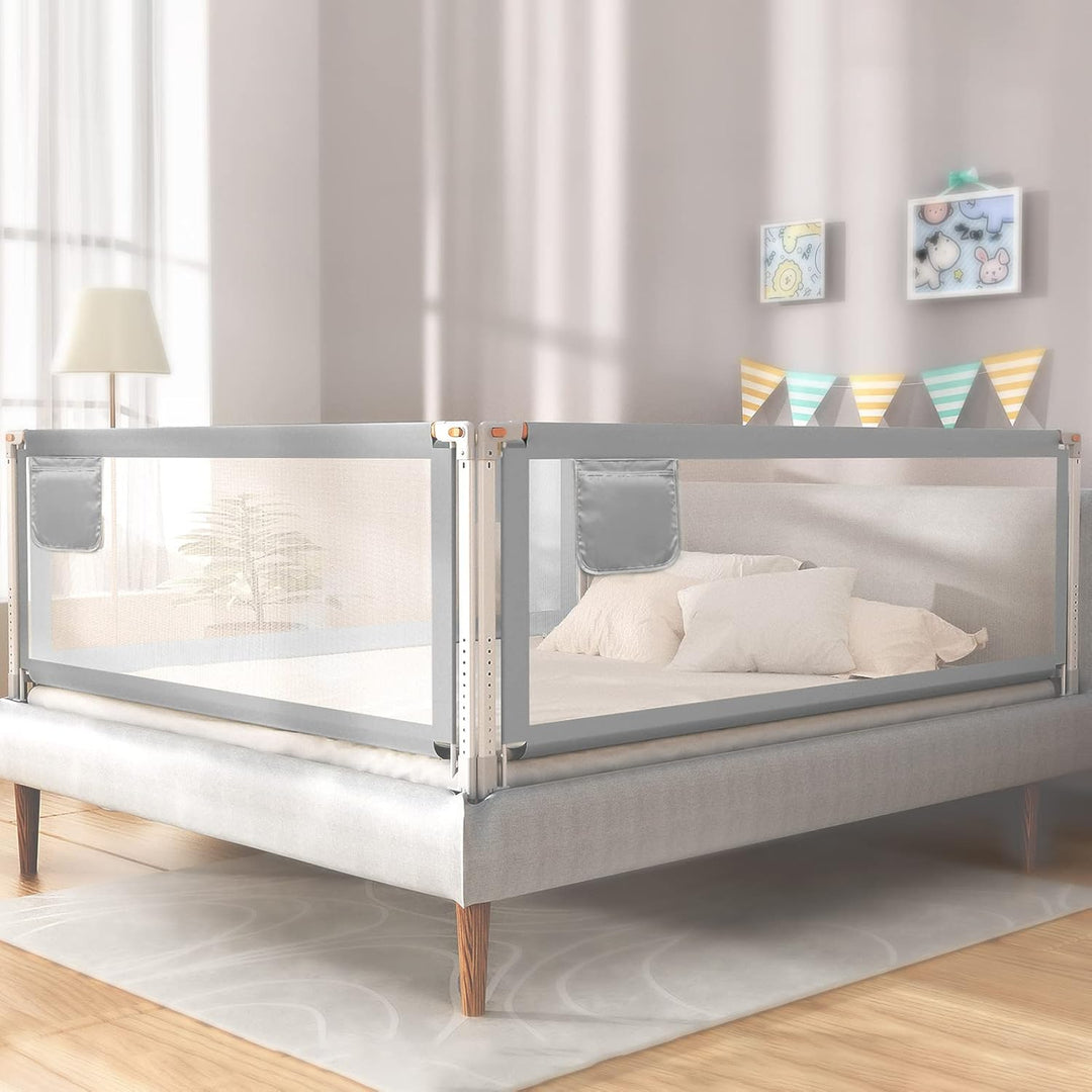 YIKANWEN Bettgitter, 140cm Bettschutzgitter für Kinder ab 0-10 Jahren, einziehbare Kinderbettgitter