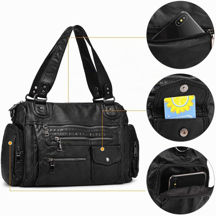 VINBAGGE Damen Handtasche Grosse Schultertasche PU Leder Henkeltasche Frauen Weiches Hobo Tasche Umh