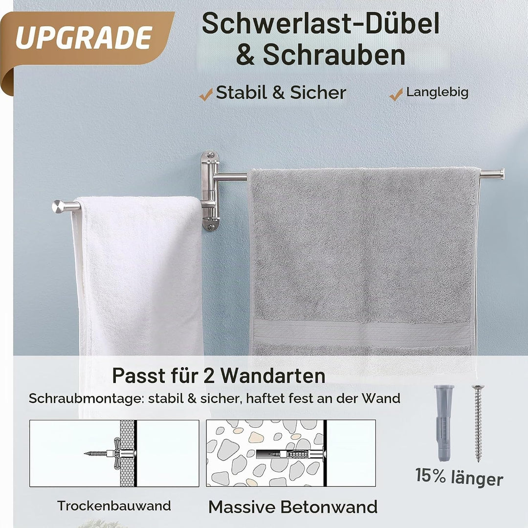 KES Handtuchhalter Schwenkbar Handtuchstange 2 Armig 50cm Lang Badetuchhalter Edelstahl 18/8 Handtuc