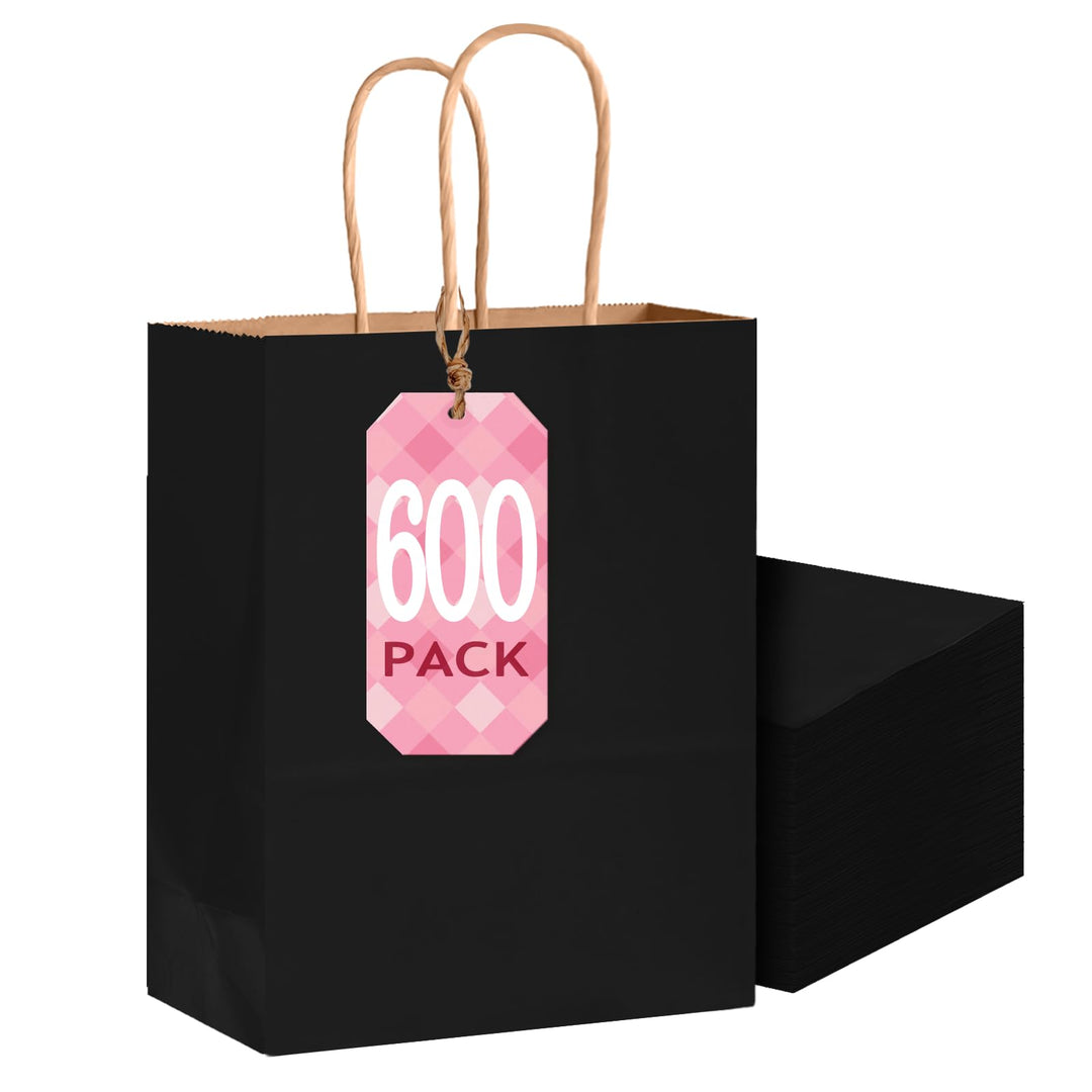 Gcardist 600 Stück Schwarzes Geschenk Taschen mit Griffen Bulk8.3"x6"x3.15" Zoll kleine Grösse Kraft