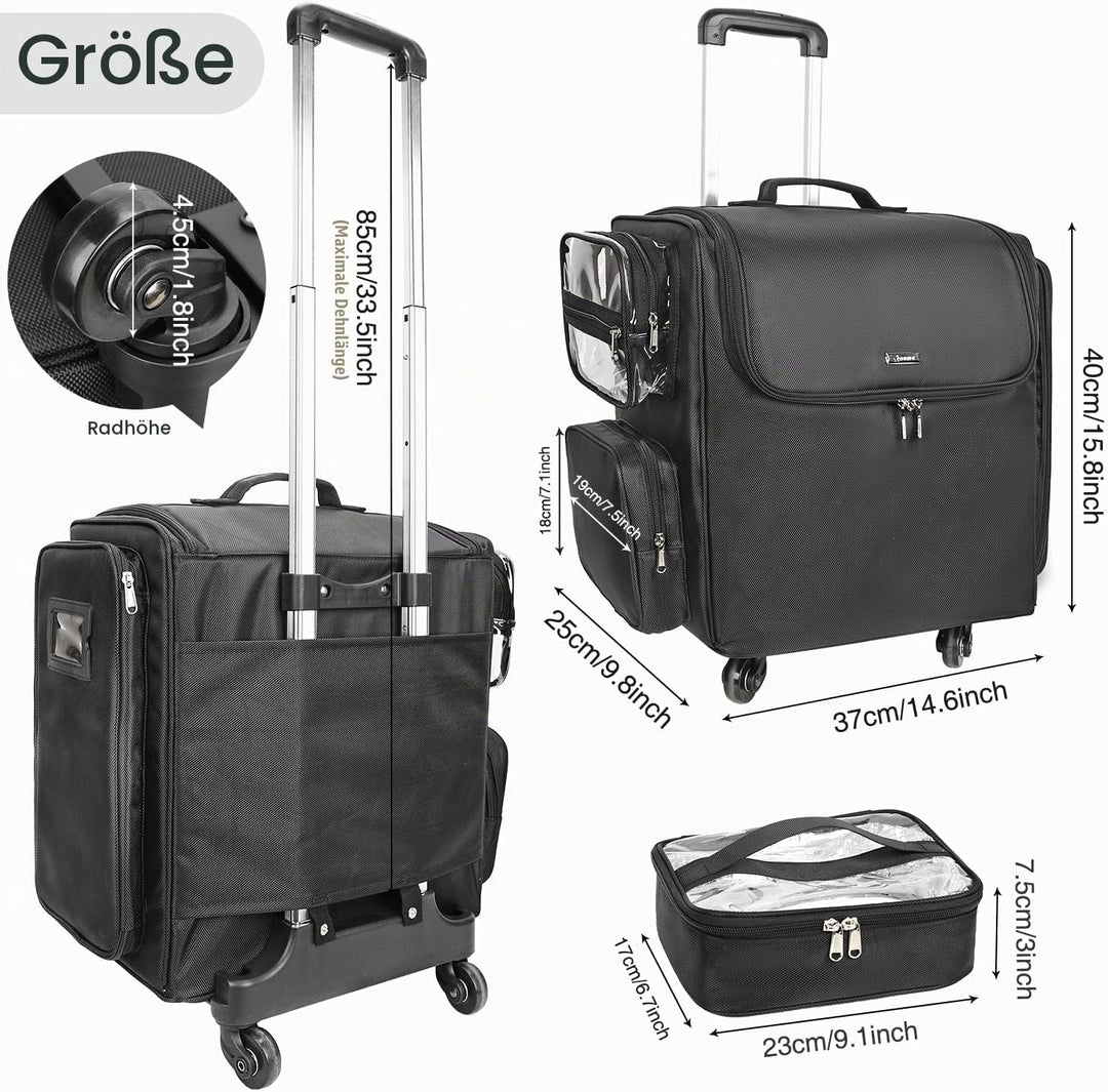 Rolling Kosmetikkoffer, Friseur Reisetasche mit 4 Rädern, Wärmedämmung volle Schicht, justierbare Te