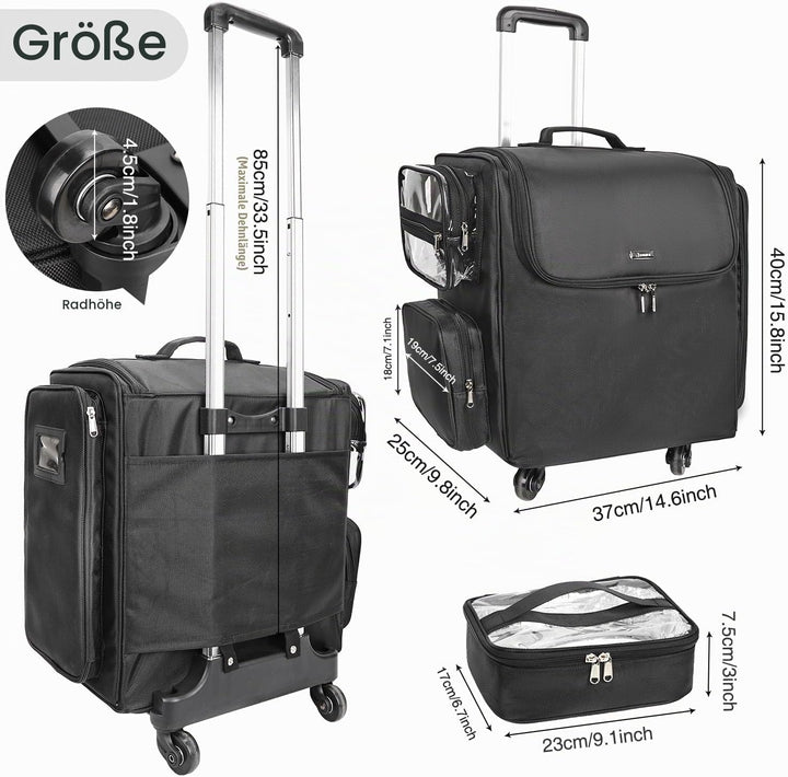 Rolling Kosmetikkoffer, Friseur Reisetasche mit 4 Rädern, Wärmedämmung volle Schicht, justierbare Te