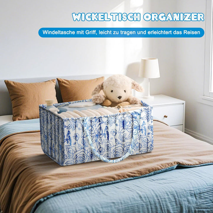Floral Wickeltisch Organizer,Baby Wickelkommode Organizer,Windeltasche mit Fächern und Griffen, Newb