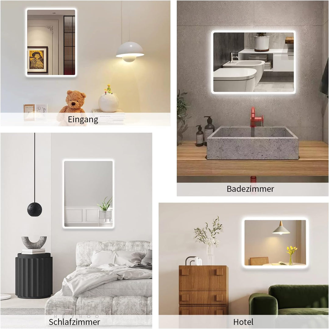 Boromal Badspiegel mit Beleuchtung 40x60cm Wandspiegel Lichtspiegel Vertical & Horizontal LED Badezi