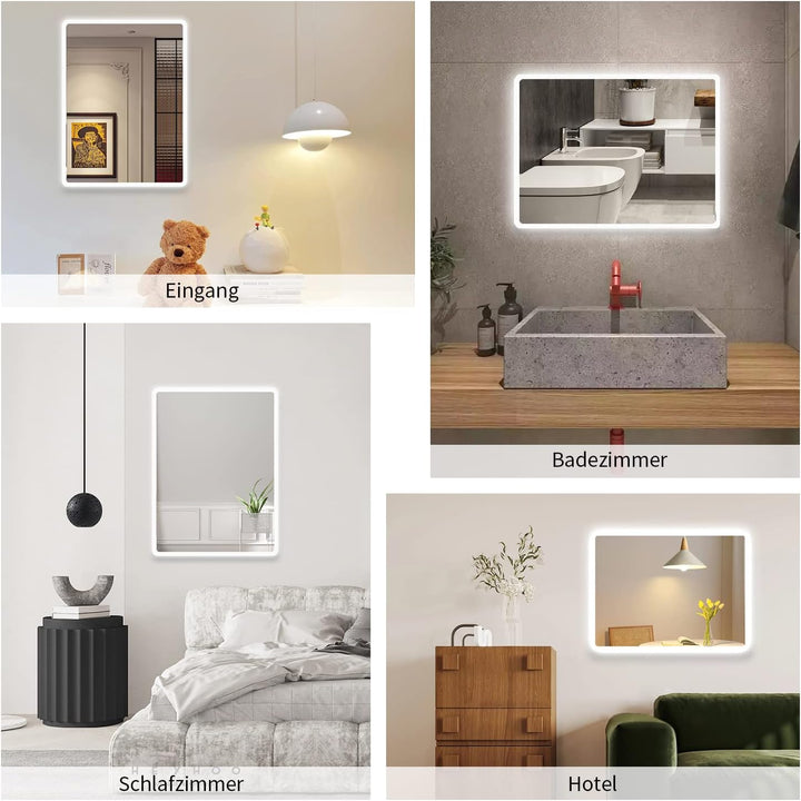 Boromal Badspiegel mit Beleuchtung 40x60cm Wandspiegel Lichtspiegel Vertical & Horizontal LED Badezi