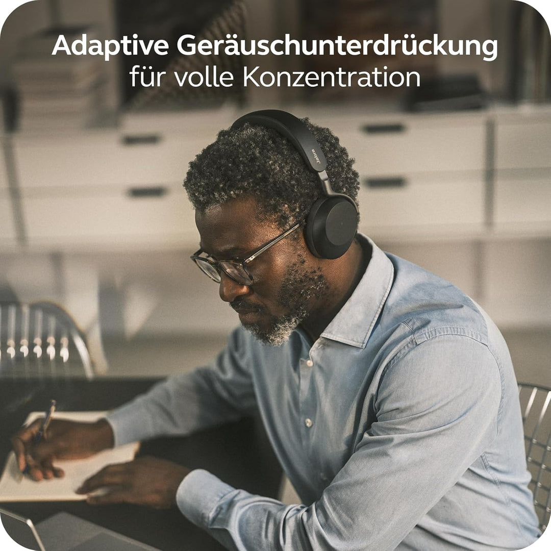 Jabra Evolve3 75 On-Ear Bluetooth Headset kabellos mit Mikrofon & Ladestation für Büro, USB-C, KI-Sp