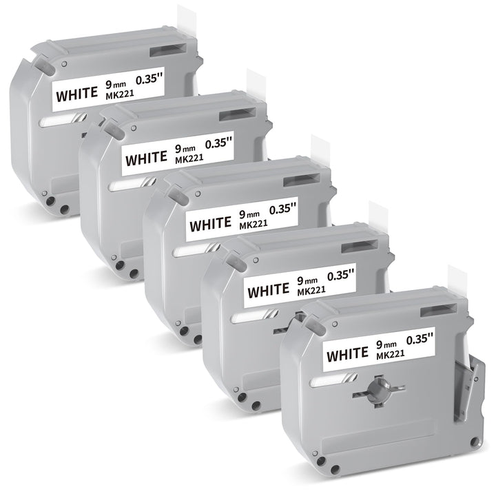 Aken 5 x Kompatibel M-K221 9mm 0.35 Schriftband für Brother Ptouch MK-221 MK221 M-K221S Schwarz auf