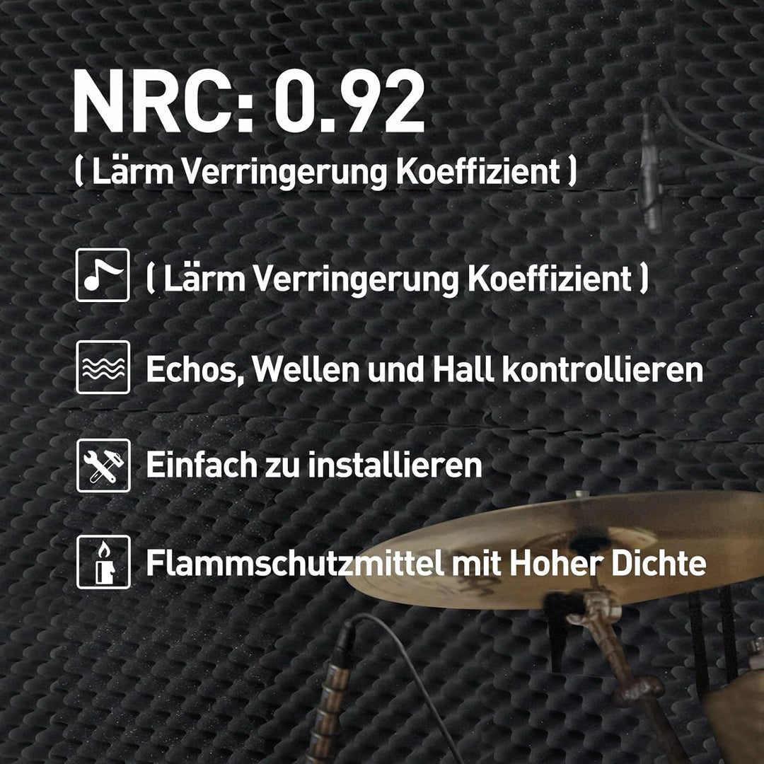 Akustikschaumstoff , 36 Stück Akustikpaneele Schalldämmung, Noppenschaum Schwarz Hochdicht, Schallsc
