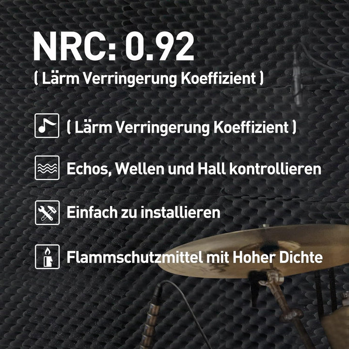 Akustikschaumstoff , 36 Stück Akustikpaneele Schalldämmung, Noppenschaum Schwarz Hochdicht, Schallsc