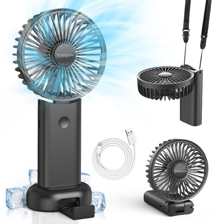 Timiyou Handventilator Mini Tragbarer USB-Lüfter mit 3000mAh Akku – Faltbar, Wiederaufladbar, 90° Ve
