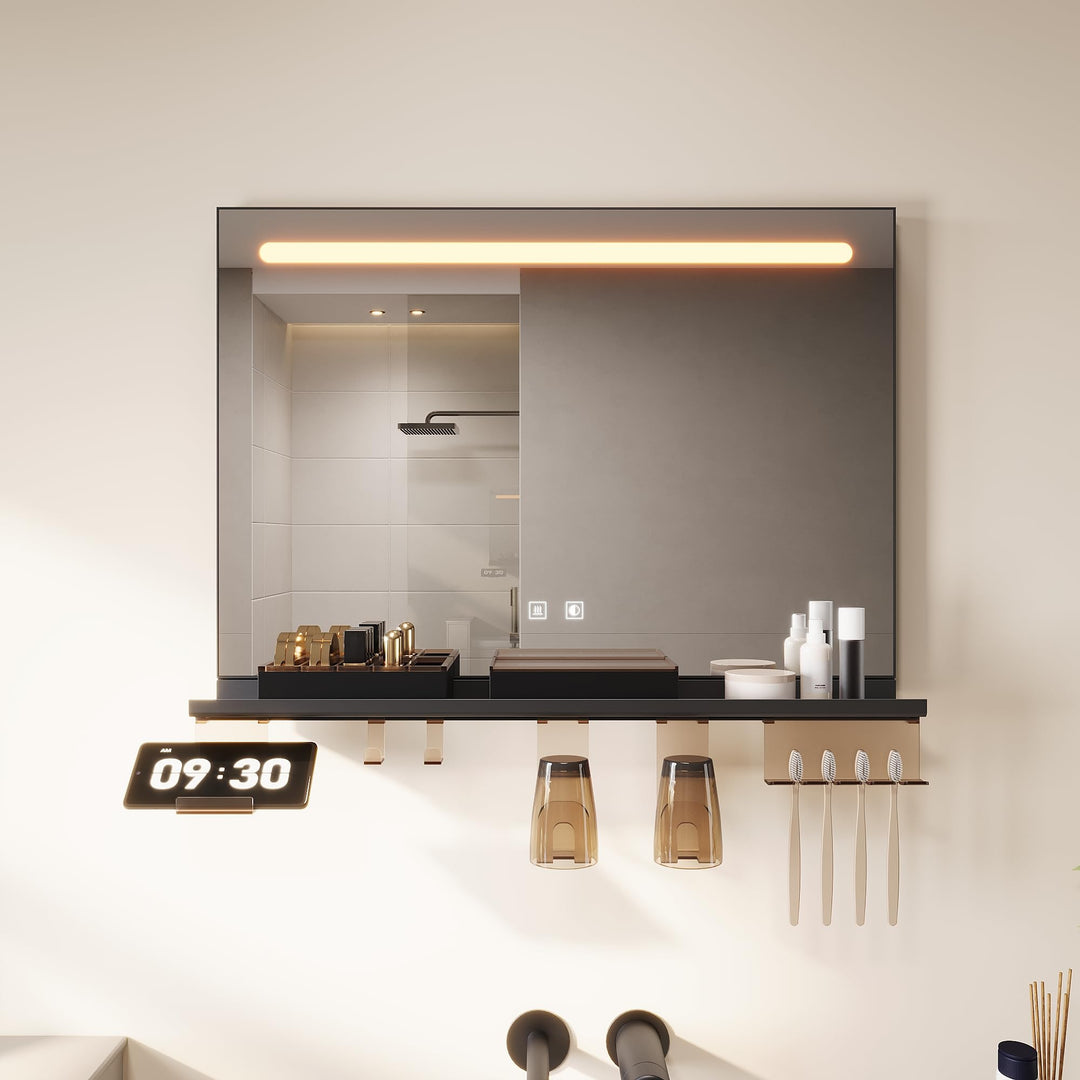 SONNI LED Badspiegel 70x50 cm, LED Wandspiegel mit Ablage 70 cm, 3 einstellbare Lichtfarben, Anti-Be