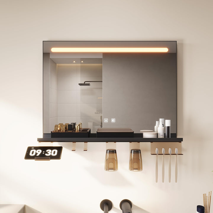 SONNI LED Badspiegel 70x50 cm, LED Wandspiegel mit Ablage 70 cm, 3 einstellbare Lichtfarben, Anti-Be