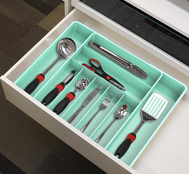 Simple Houseware Erweiterbarer Besteck-Organizer für Küchenschubladen, Türkis, Türkis