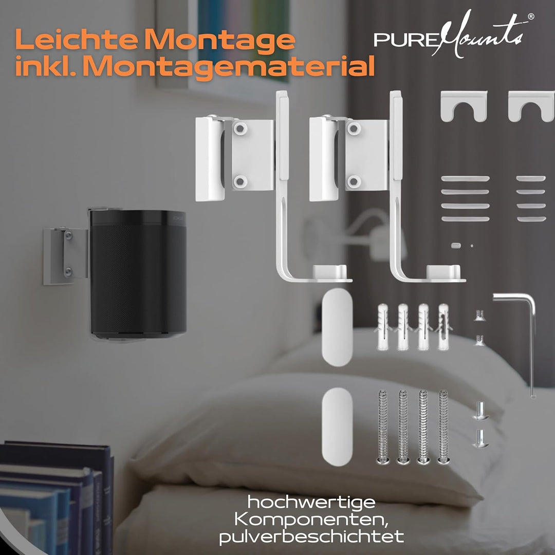 PureMounts, Lautsprecher-Halterung, Wandhalterung für Sonos One, One SL & Play:1, weiss Wandmontage
