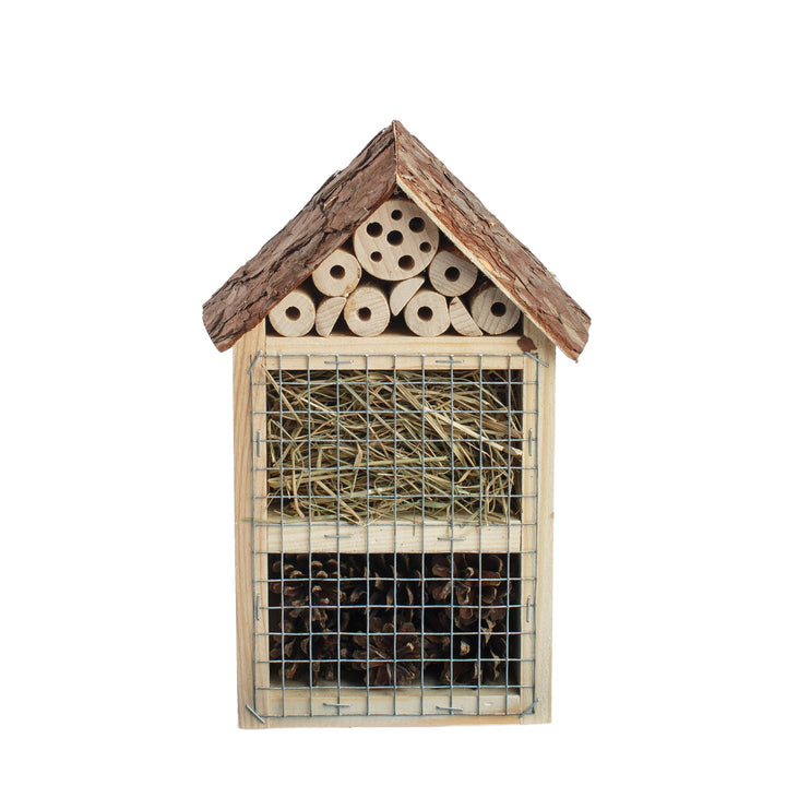 BOGATECO Bienenhotel Insektenhotel - unbehandelt, Bienenhaus aus Massiv-Holz für Bienen, Marienkäfer