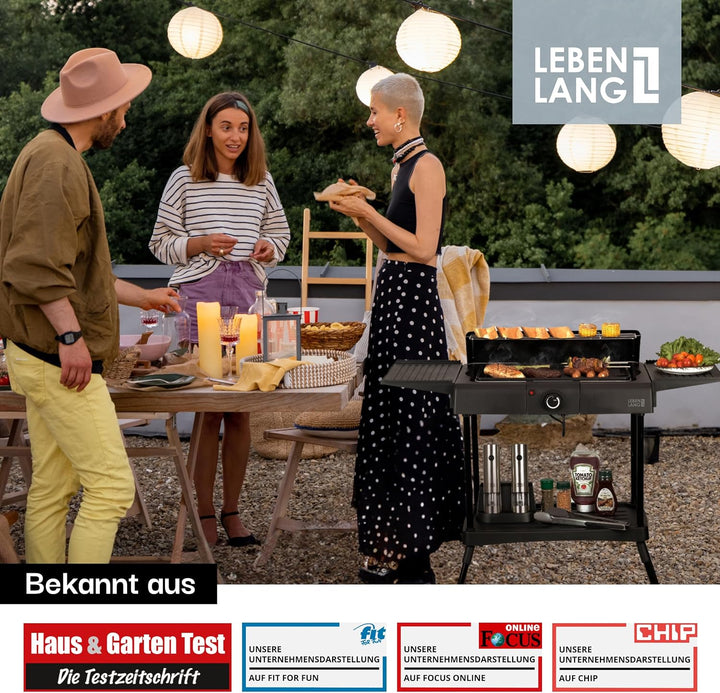 LEBENLANG 2in1 Elektrogrill Tischgrill elektrisch - Inkl. Standfuss & Grillzange I Elektro Grill für