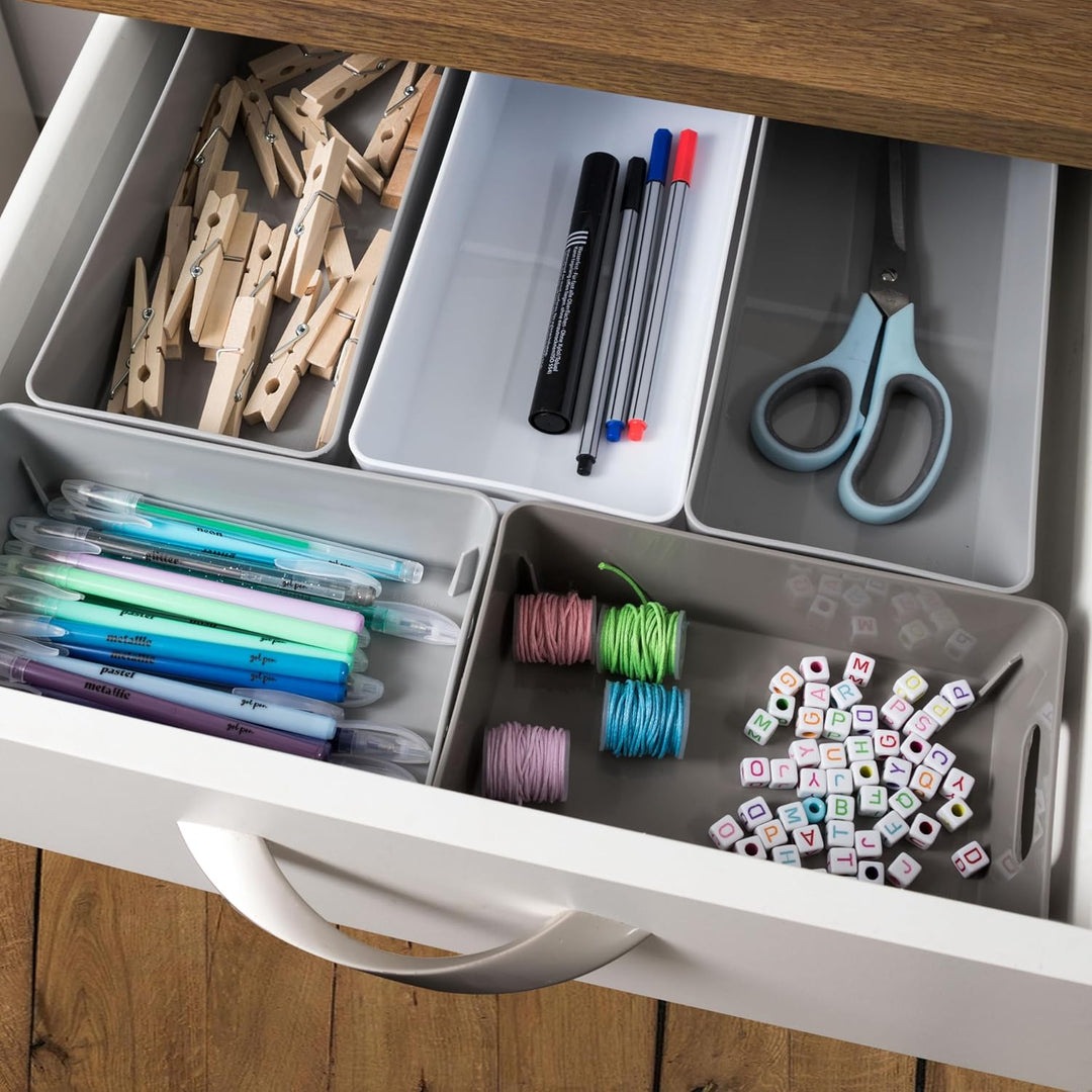 6x Ordnungsboxen - 6 cm hoch - WEIss - 30x12,5x6cm - 1,9 Liter - Ordnungskorb - Schubladenorganizer